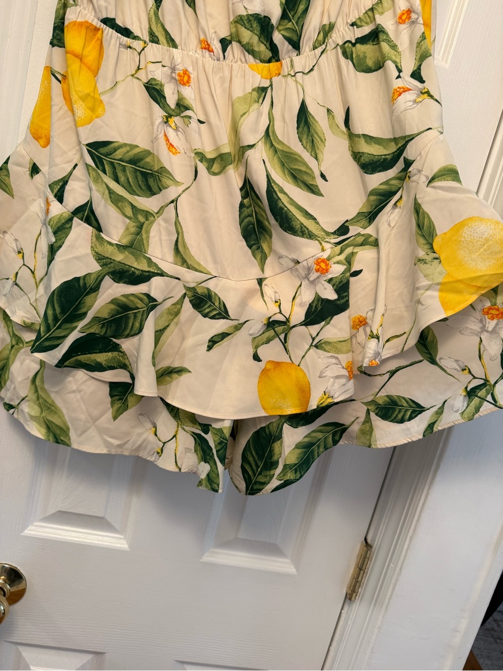Express Cream Lemon-Print Ruffled Romper - Picture 2 of 4